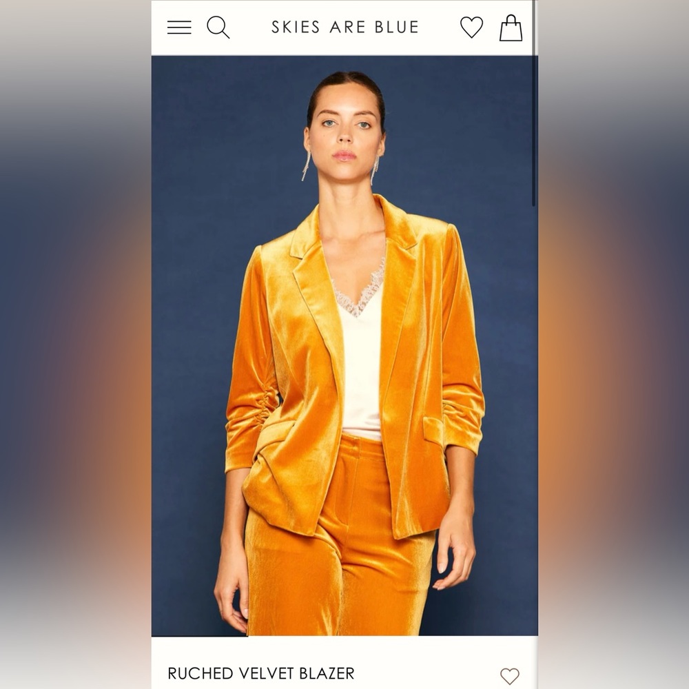 Skies Are Blue Golden Yellow Velvet Blazer